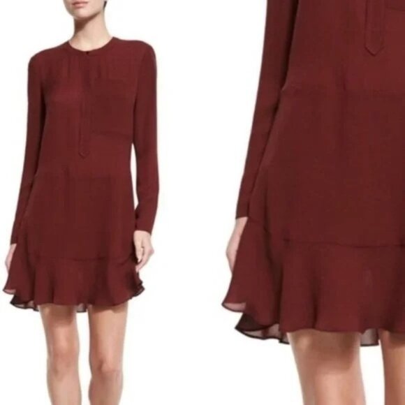 ALC Long Sleeve "Montana" Silk Flounce Hem Rust Dress sz. 2 - Picture 1 of 8